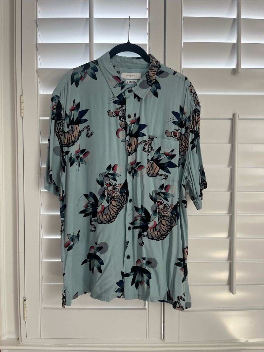 Urban Outfitters Light Blue Tiger Print Button-Up Shirt